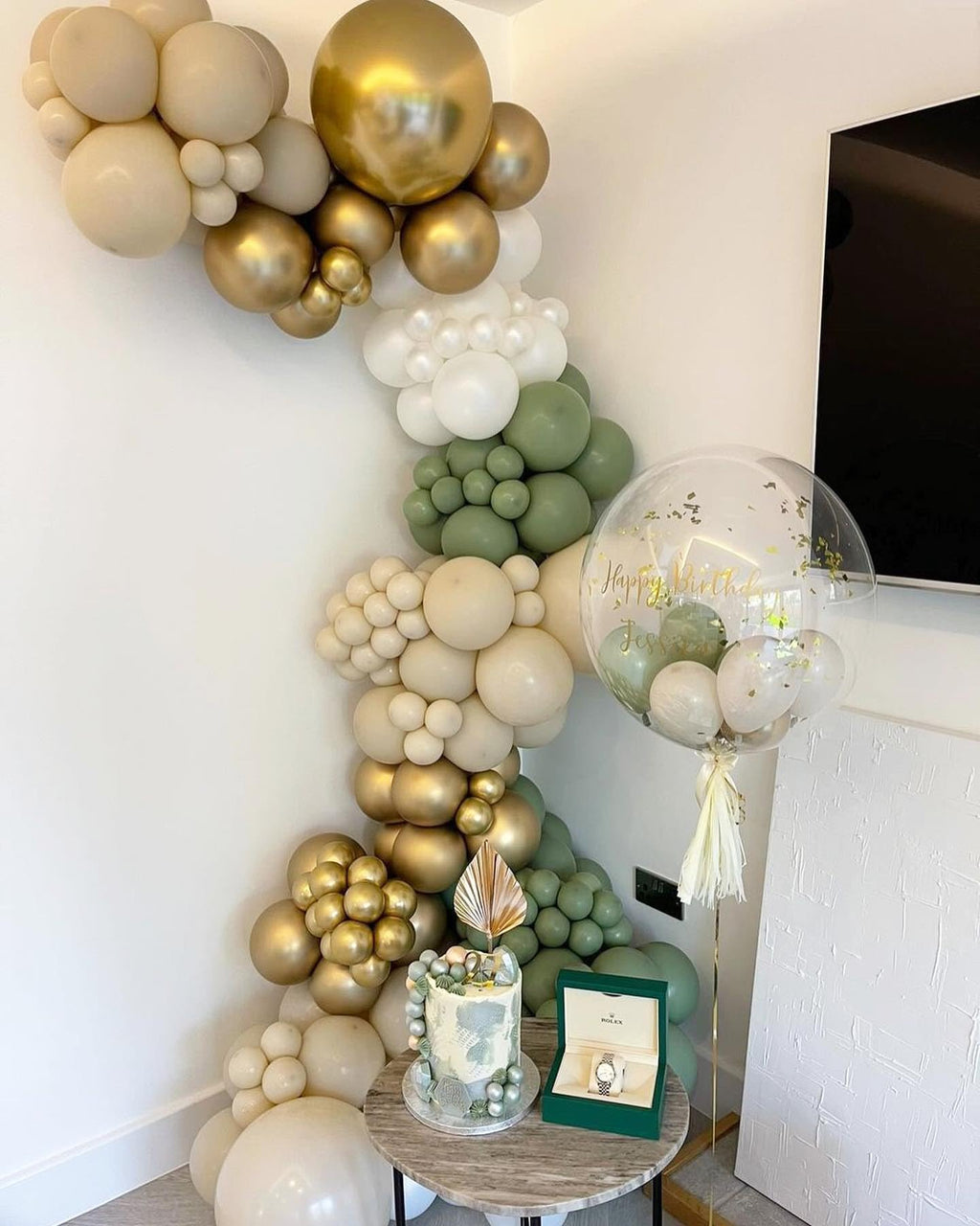PATYDECRO Sage Green Gold Balloons – 50pcs 12\" Latex Confetti Balloon Set with Ribbon for Baby Shower, Wedding & Birthday Decor