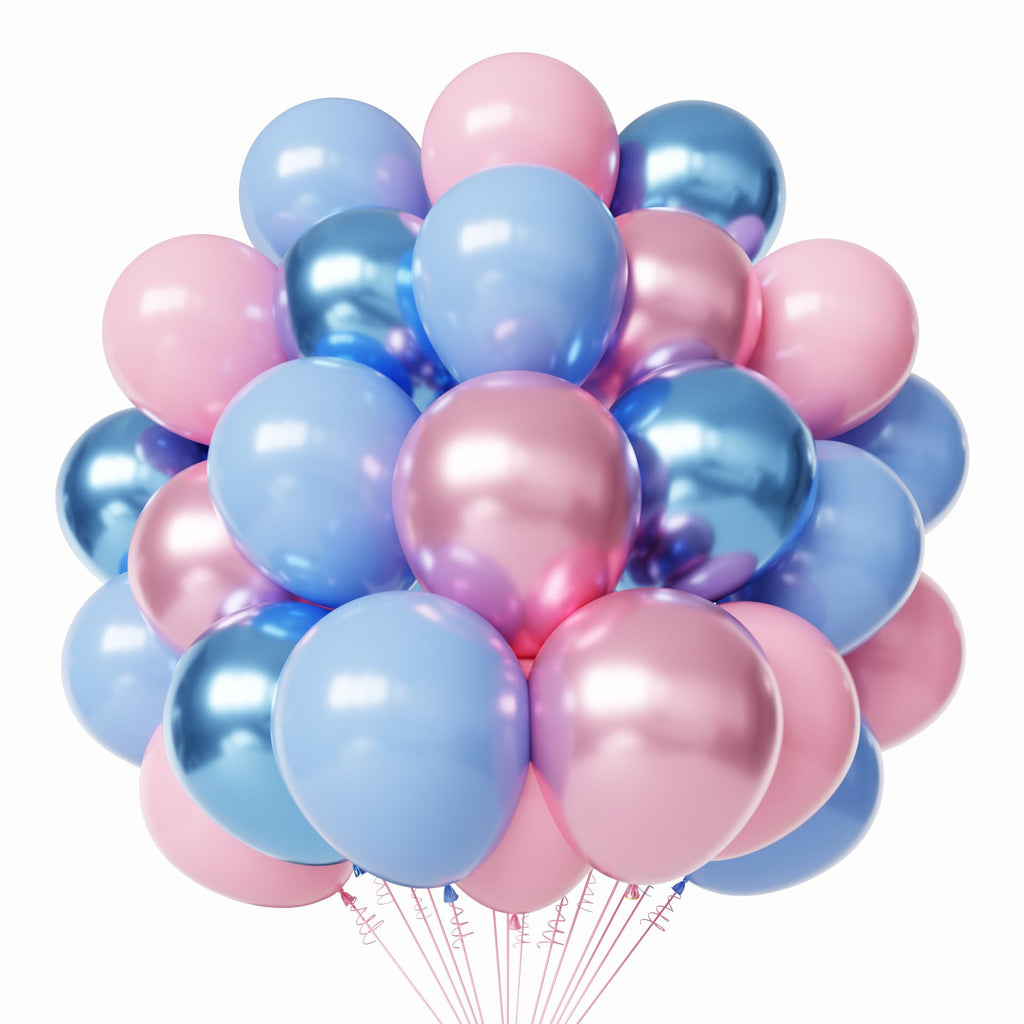 PATYDECRO Pink & Blue Latex Balloons – 50pc, 12in, for Baby Shower, Gender Reveal & Birthday Parties