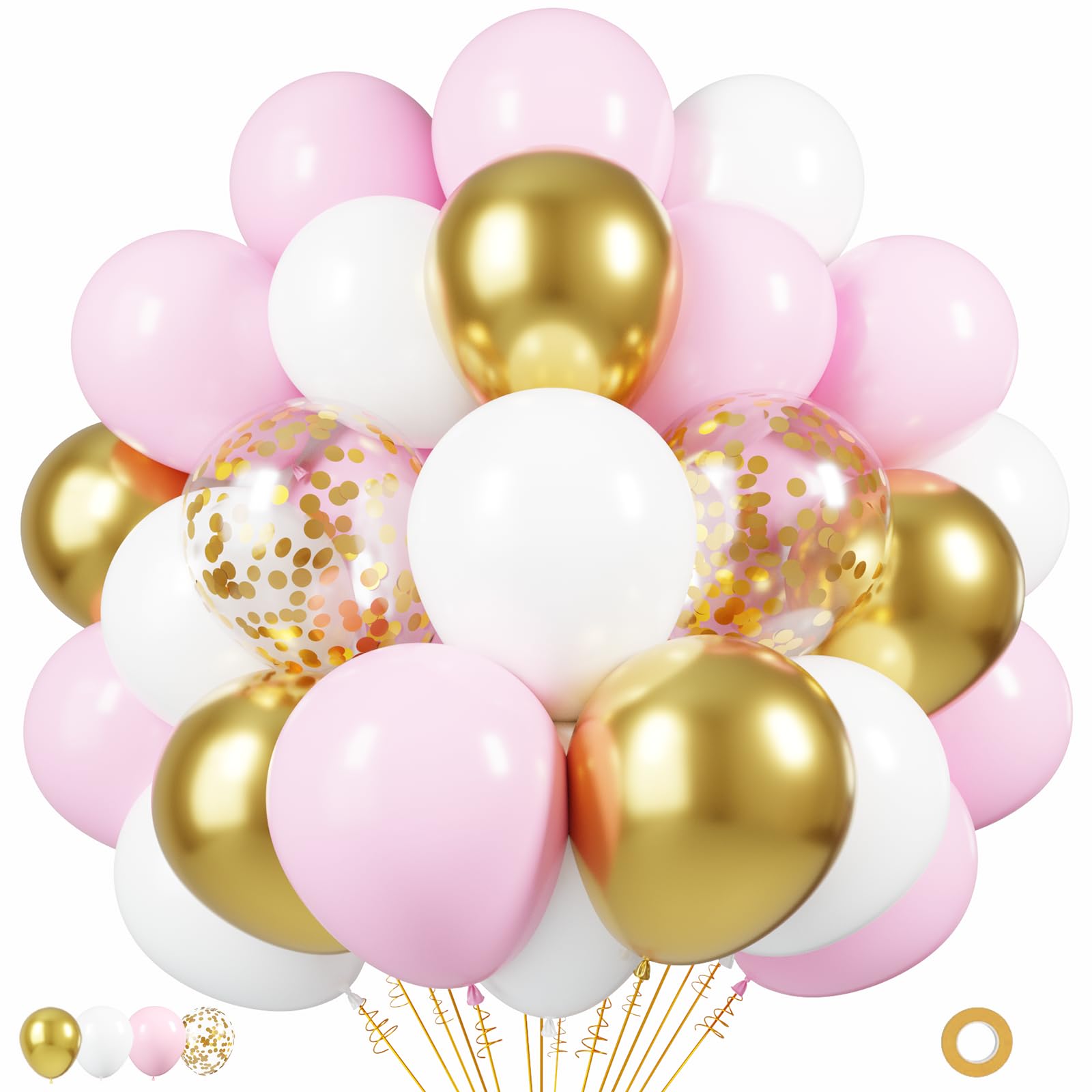 PATYDECRO Pink & Gold Confetti Balloons – 50pcs, 12in | Birthday, Baby Shower, Wedding Decor