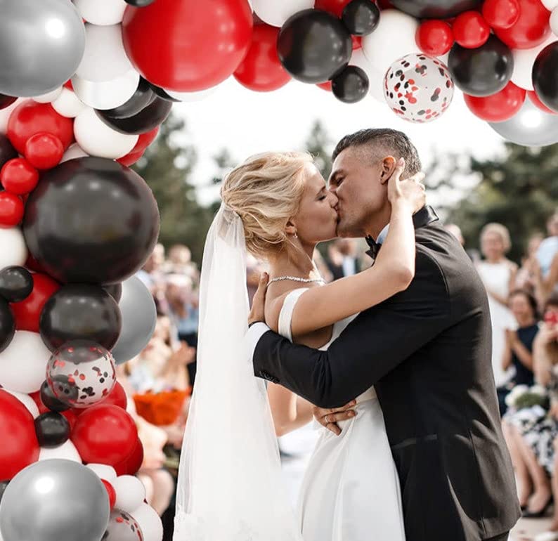 PATYDECRO Red & Black Latex Balloons – 50 Pack Confetti 12 Inch Party Balloons with Ribbon