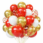 PATYDECRO Red White Gold Latex Balloons – 50pc, 12-inch, Confetti Gold with Ribbon