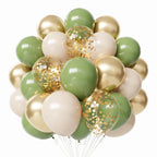 PATYDECRO Sage Green Gold Balloons – 50pcs 12\" Latex Confetti Balloon Set with Ribbon for Baby Shower, Wedding & Birthday Decor