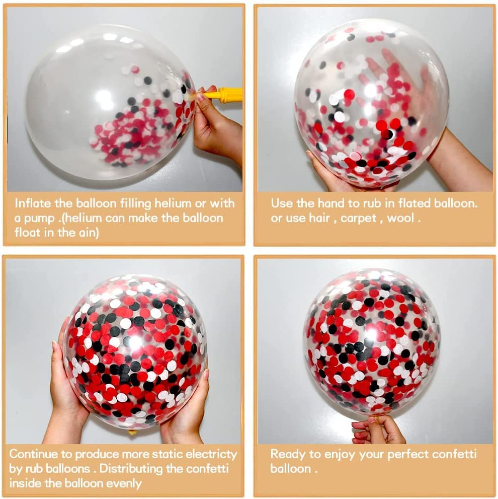 PATYDECRO Red & Black Latex Balloons – 50 Pack Confetti 12 Inch Party Balloons with Ribbon