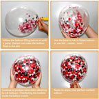 PATYDECRO Red & Black Latex Balloons – 50 Pack Confetti 12 Inch Party Balloons with Ribbon
