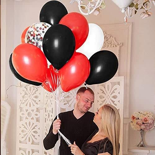 PATYDECRO Red & Black Latex Balloons – 50 Pack Confetti 12 Inch Party Balloons with Ribbon