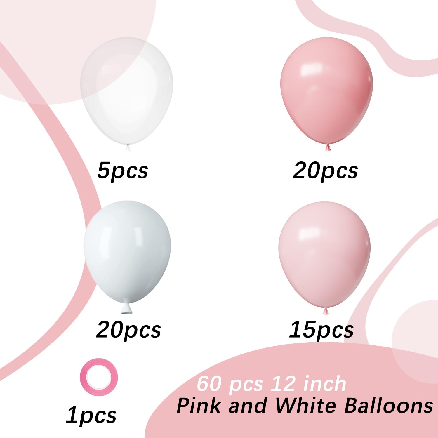 PATYDECRO Pink & White Latex Balloons 60pcs, 12in – Weddings, Birthdays, Baby Showers