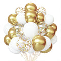 PATYDECRO White & Gold Confetti Balloons – 50 Pack, 12-inch, Party Decor for Weddings & More