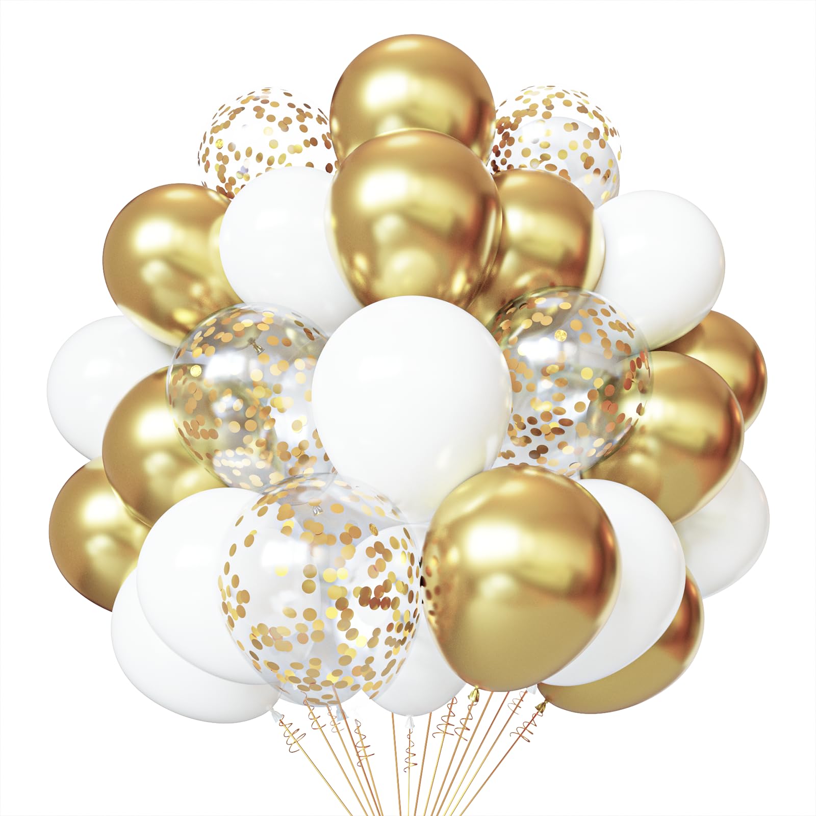PATYDECRO White & Gold Confetti Balloons – 50 Pack, 12-inch, Party Decor for Weddings & More