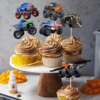 PAVATUTAT 24 Pcs Monster Truck Cupcake Toppers – Truck Car Theme Party Decorations
