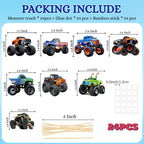 PAVATUTAT 24 Pcs Monster Truck Cupcake Toppers – Truck Car Theme Party Decorations