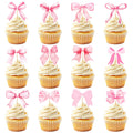 PCTCSHQ Pink Bow Cupcake Toppers – 60 Pcs Coquette Cake Topper Bowknot Picks for Weddings & Parties