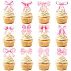 PCTCSHQ Pink Bow Cupcake Toppers – 60 Pcs Coquette Cake Topper Bowknot Picks for Weddings & Parties