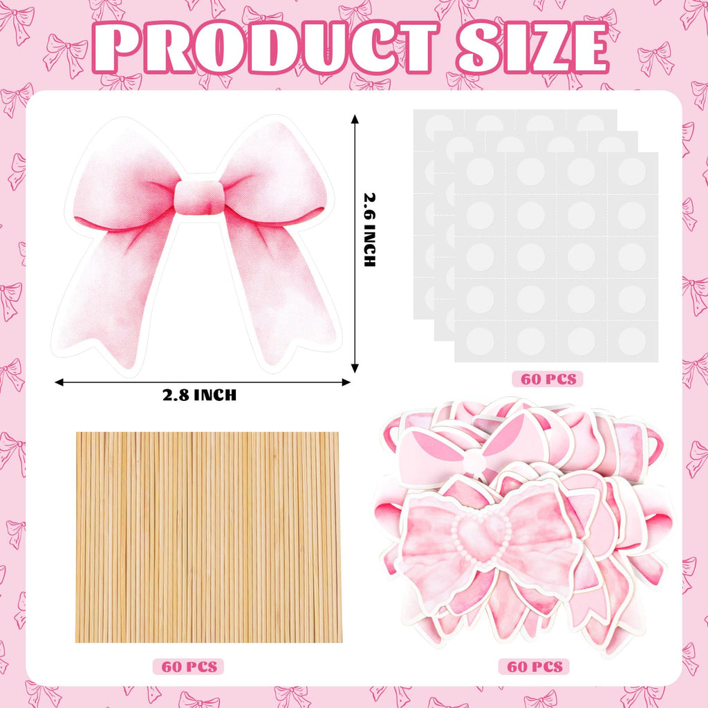 PCTCSHQ Pink Bow Cupcake Toppers – 60 Pcs Coquette Cake Topper Bowknot Picks for Weddings & Parties