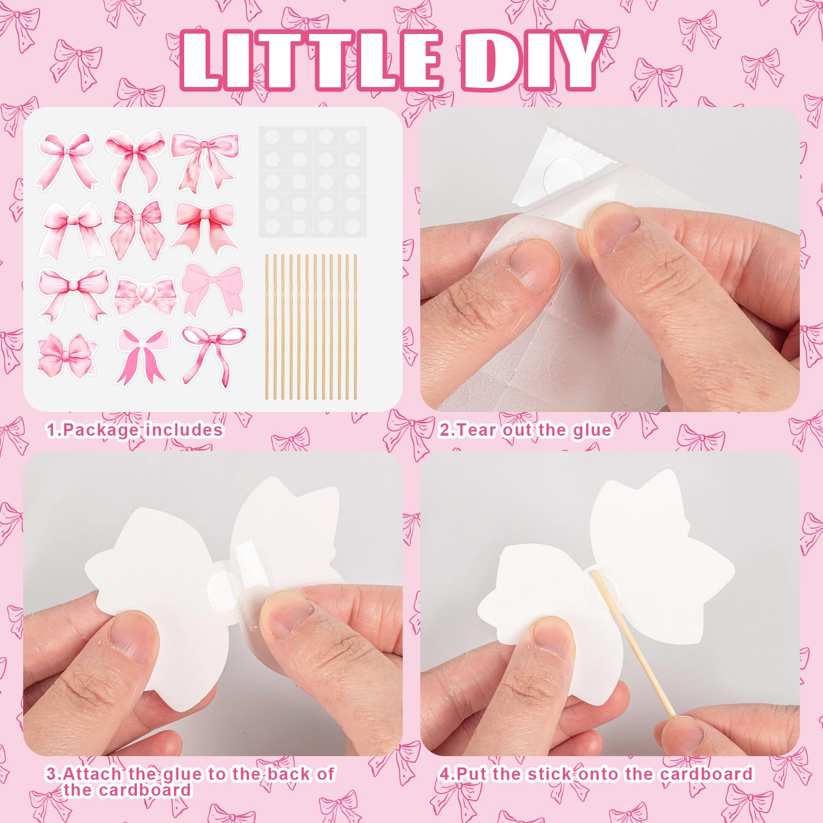 PCTCSHQ Pink Bow Cupcake Toppers – 60 Pcs Coquette Cake Topper Bowknot Picks for Weddings & Parties