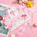 PCTCSHQ Pink Bow Cupcake Toppers – 60 Pcs Coquette Cake Topper Bowknot Picks for Weddings & Parties