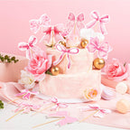 PCTCSHQ Pink Bow Cupcake Toppers – 60 Pcs Coquette Cake Topper Bowknot Picks for Weddings & Parties