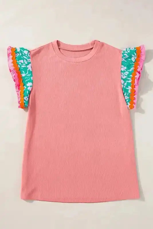 Peach Blossom Floral Sleeve Ricrac Blouse Women UK