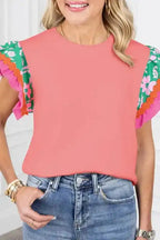 Peach Blossom Floral Sleeve Ricrac Blouse Women UK