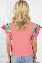 Peach Blossom Floral Sleeve Ricrac Blouse Women UK