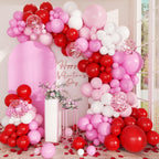 PEASUG Valentines Day Balloon Arch Kit — 138 Balloons + 30 Tools, Red Pink White Confetti Latex