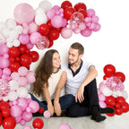 PEASUG Valentines Day Balloon Arch Kit — 138 Balloons + 30 Tools, Red Pink White Confetti Latex