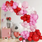 PEASUG Valentines Day Balloon Arch Kit — 138 Balloons + 30 Tools, Red Pink White Confetti Latex