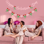 Peclek Happy Galentine's Day Banner - Pink Glitter Sign with Rose Heart Garland for Girls Night Decor