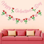 Peclek Happy Galentine's Day Banner - Pink Glitter Sign with Rose Heart Garland for Girls Night Decor