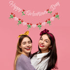 Peclek Happy Galentine's Day Banner - Pink Glitter Sign with Rose Heart Garland for Girls Night Decor