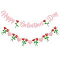 Peclek Happy Galentine's Day Banner - Pink Glitter Sign with Rose Heart Garland for Girls Night Decor