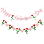Peclek Happy Galentine's Day Banner - Pink Glitter Sign with Rose Heart Garland for Girls Night Decor