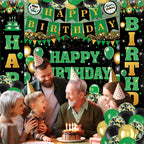 Peconal 48Pcs Green Black Gold Birthday Decorations – Banner, Backdrop, Balloons & Swirls
