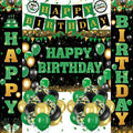 Peconal 48Pcs Green Black Gold Birthday Decorations – Banner, Backdrop, Balloons & Swirls