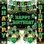 Peconal 48Pcs Green Black Gold Birthday Decorations – Banner, Backdrop, Balloons & Swirls
