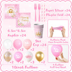 Peghoqu 196Pcs Pink Princess Birthday Party Decorations Set – Serves 24, Includes Banner, Tableware & Balloons