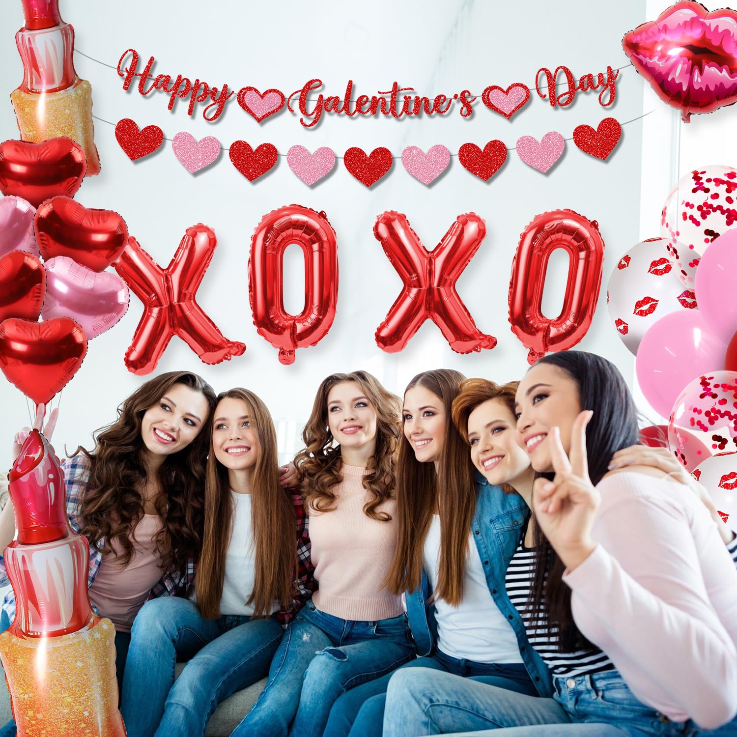 Pekeng 53pc Galentines Day Decorations Kit — Balloons, Banners & More for Galentine Nights
