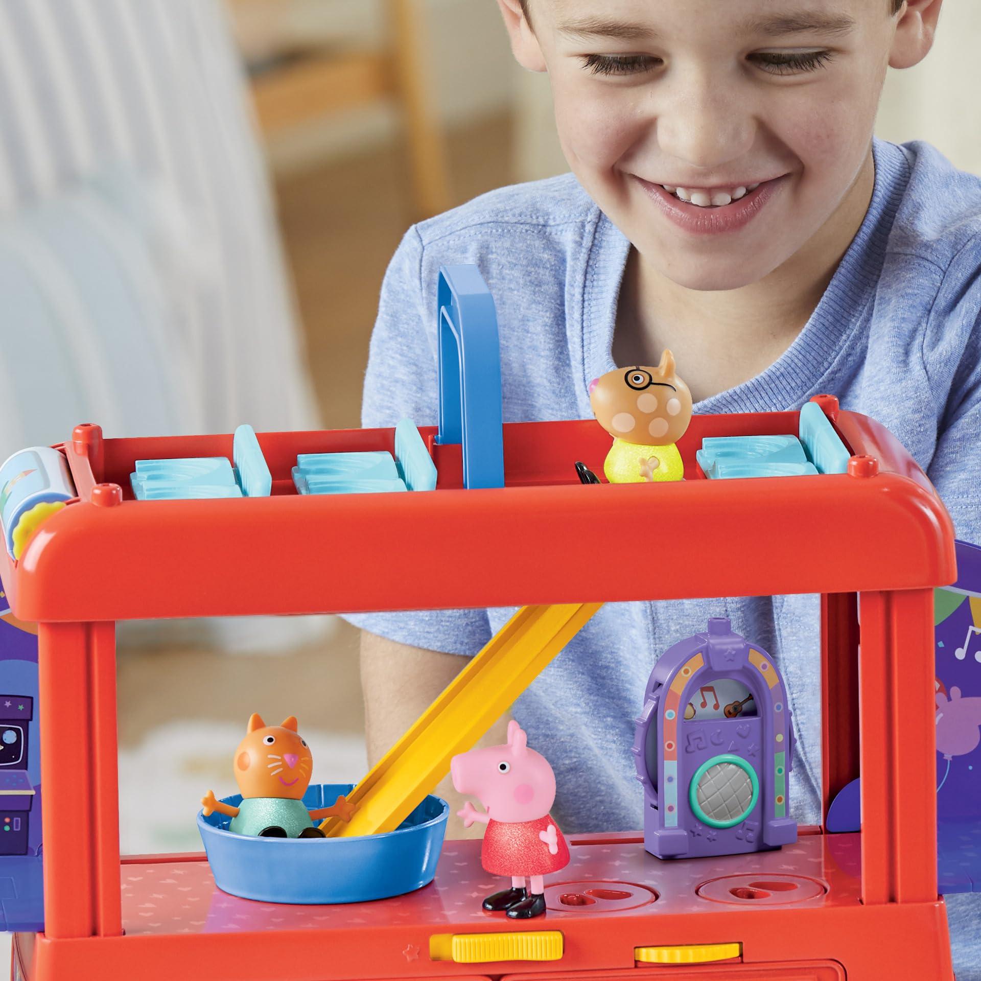 Peppa Pig 2-in-1 Party Bus Playset – 3 Figures & 13 Accessories | Preschool Toys for Ages 3+