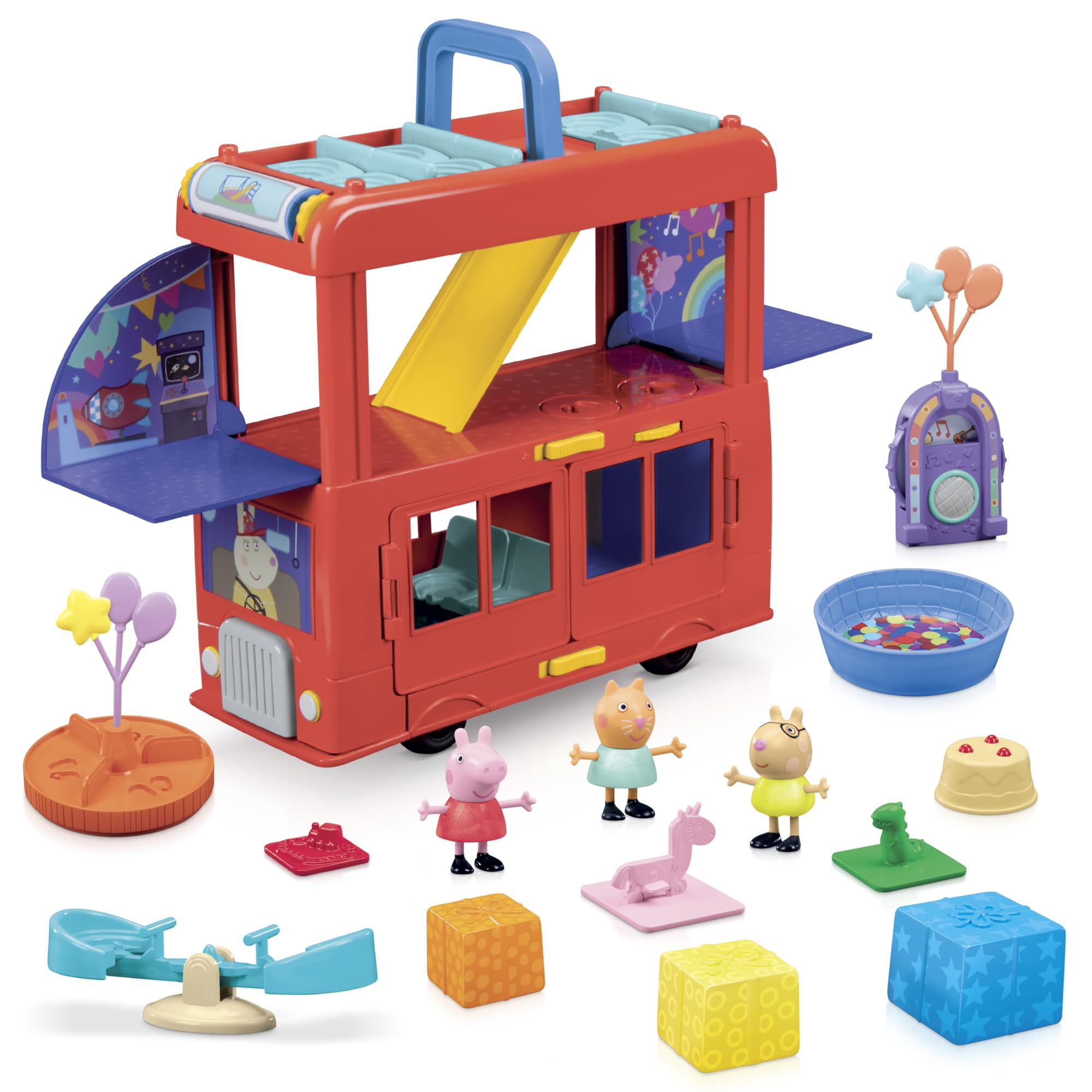 Peppa Pig 2-in-1 Party Bus Playset – 3 Figures & 13 Accessories | Preschool Toys for Ages 3+