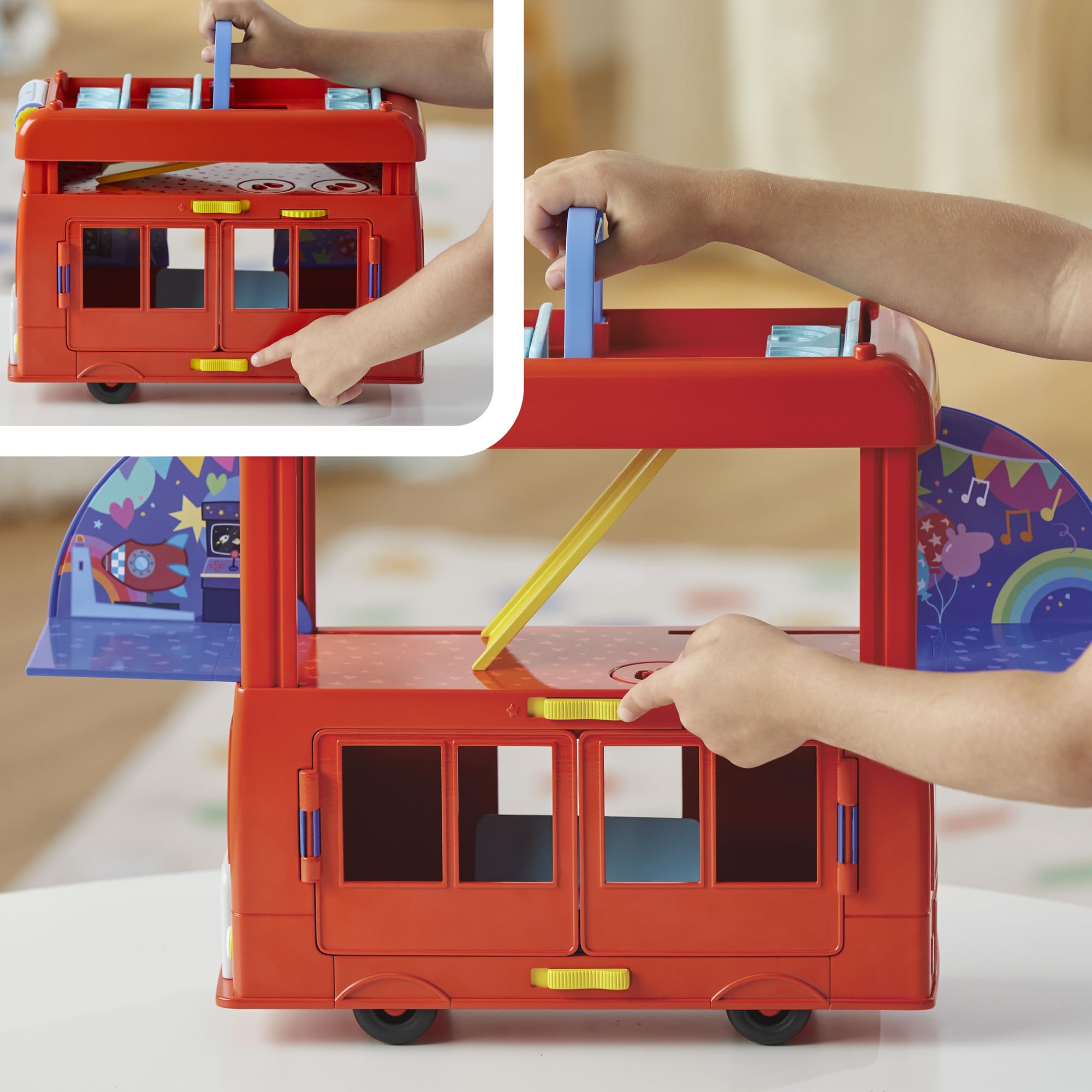 Peppa Pig 2-in-1 Party Bus Playset – 3 Figures & 13 Accessories | Preschool Toys for Ages 3+