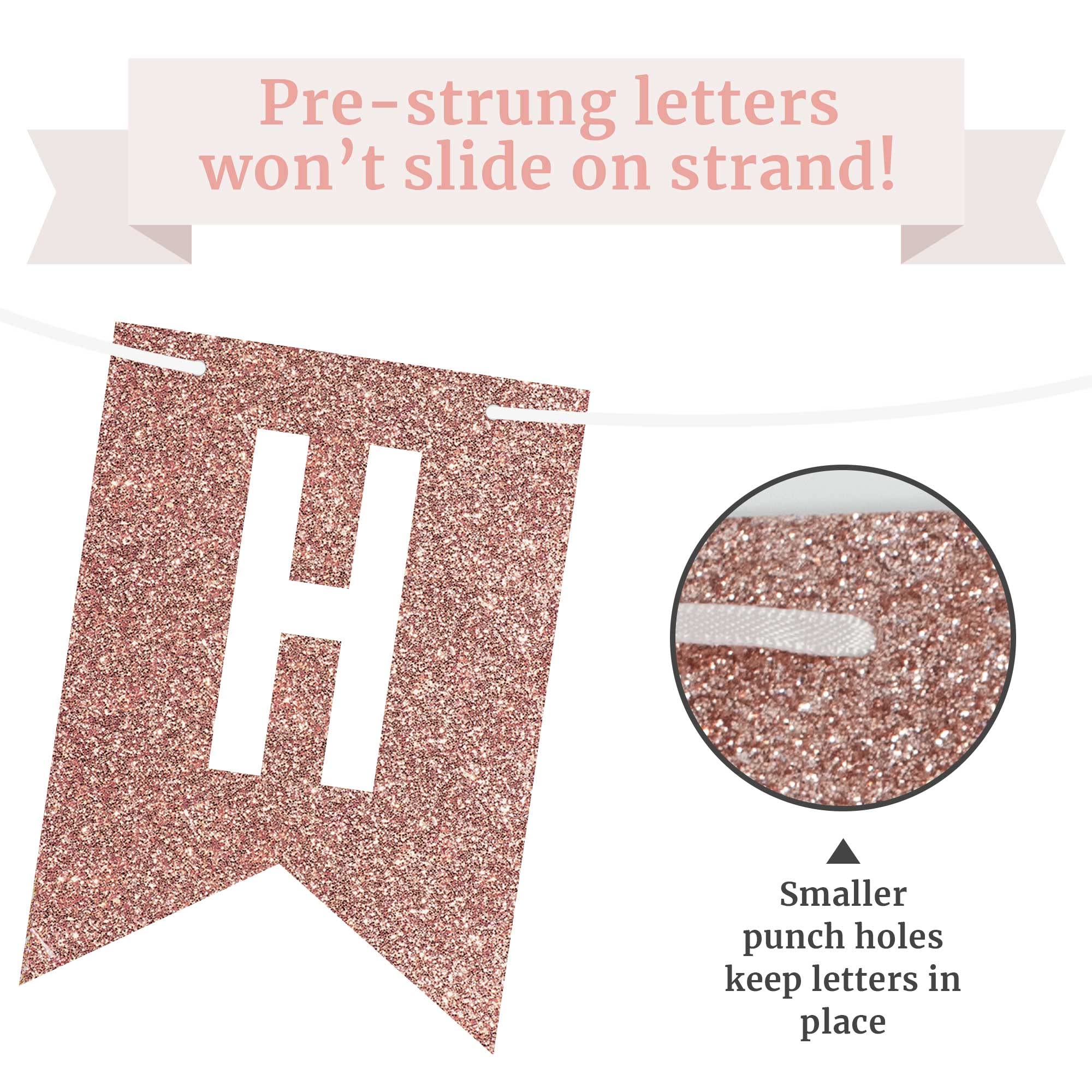 Perfect Occasion Pre-Strung Happy Sweet 16 Banner – No DIY, Rose Gold Glitter, 6 ft