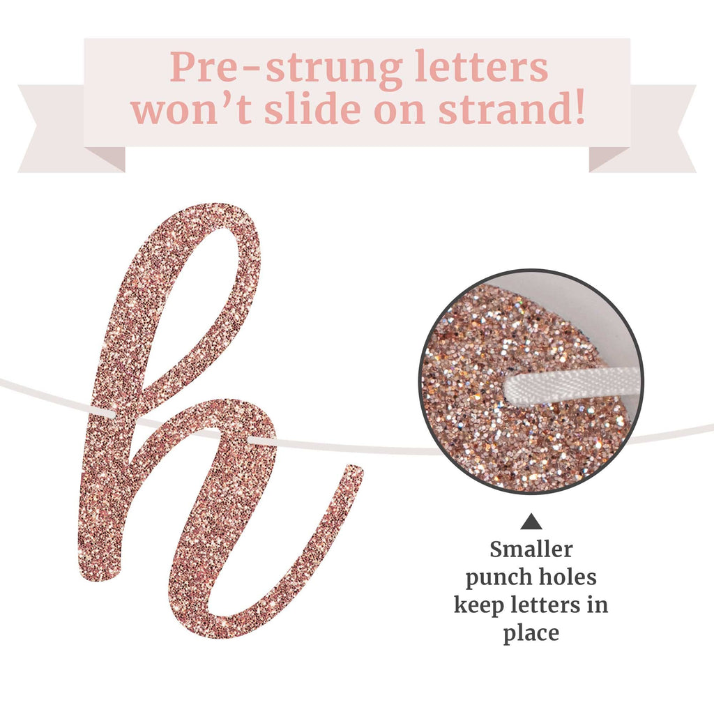 Perfect Occasion Pre-Strung Happy Sweet Sixteen Banner - Rose Gold Glitter, No DIY, 8 ft Strands
