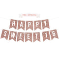 Perfect Occasion Pre-Strung Happy Sweet 16 Banner – No DIY, Rose Gold Glitter, 6 ft