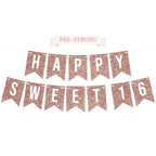 Perfect Occasion Pre-Strung Happy Sweet 16 Banner – No DIY, Rose Gold Glitter, 6 ft