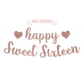 Perfect Occasion Pre-Strung Happy Sweet Sixteen Banner - Rose Gold Glitter, No DIY, 8 ft Strands