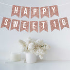 Perfect Occasion Pre-Strung Happy Sweet 16 Banner – No DIY, Rose Gold Glitter, 6 ft