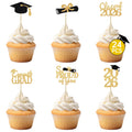 PERFQU 24 Pcs Graduation Cupcake Toppers 2026 – Class of 2026 Black Gold Cake Topper Set