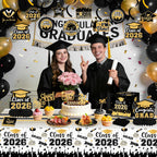 PERFQU 24 Pcs Graduation Cupcake Toppers 2026 – Class of 2026 Black Gold Cake Topper Set