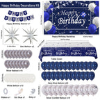 Perpetily Navy Blue Birthday Decorations Kit — 80 PCS Blue & Silver Party Supplies with Backdrop & Balloons