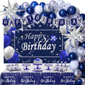Perpetily Navy Blue Birthday Decorations Kit — 80 PCS Blue & Silver Party Supplies with Backdrop & Balloons