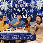 Perpetily Navy Blue Birthday Decorations Kit — 80 PCS Blue & Silver Party Supplies with Backdrop & Balloons
